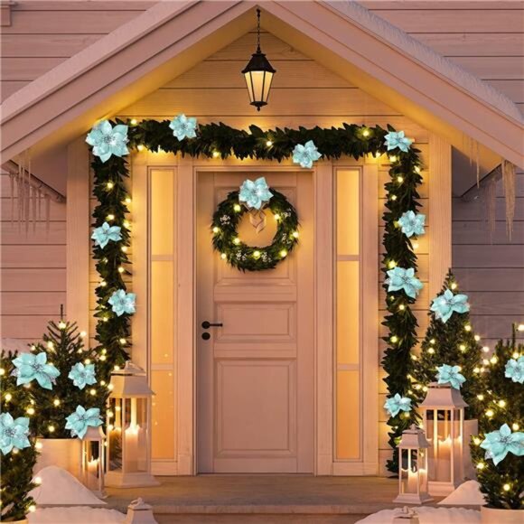 36 Pieces Christmas Poinsettia Glitter Faux Flowers Christmas Artificial Flowers - Picture 5 of 7